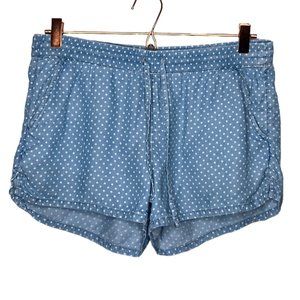 Aerie Small‎ S Blue White Chambray Lyocell Polka Dot Pull On Drawstring Shorts